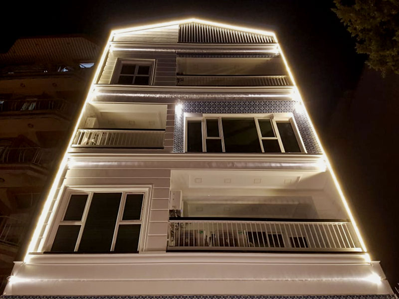 طراحی نمای ساختمان و نورپردازی شب