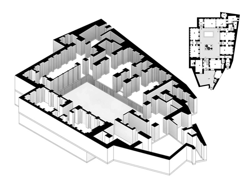 Designing a symmetrical courtyard despite of asymmetrical site plan
