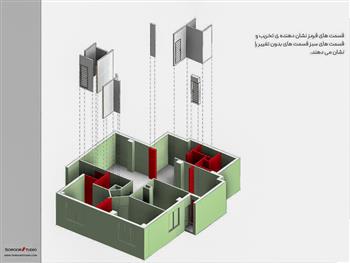 بازسازی ساختمان مسکونی طرح سه بعدی